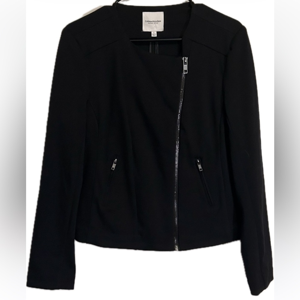 Catherine Malandrino Black Moto Zip Up Jacket size large RN 123475